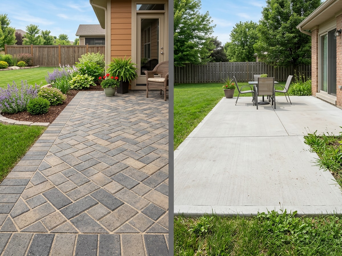 Simple cost comparison graphic of pavers versus poured concrete per square foot