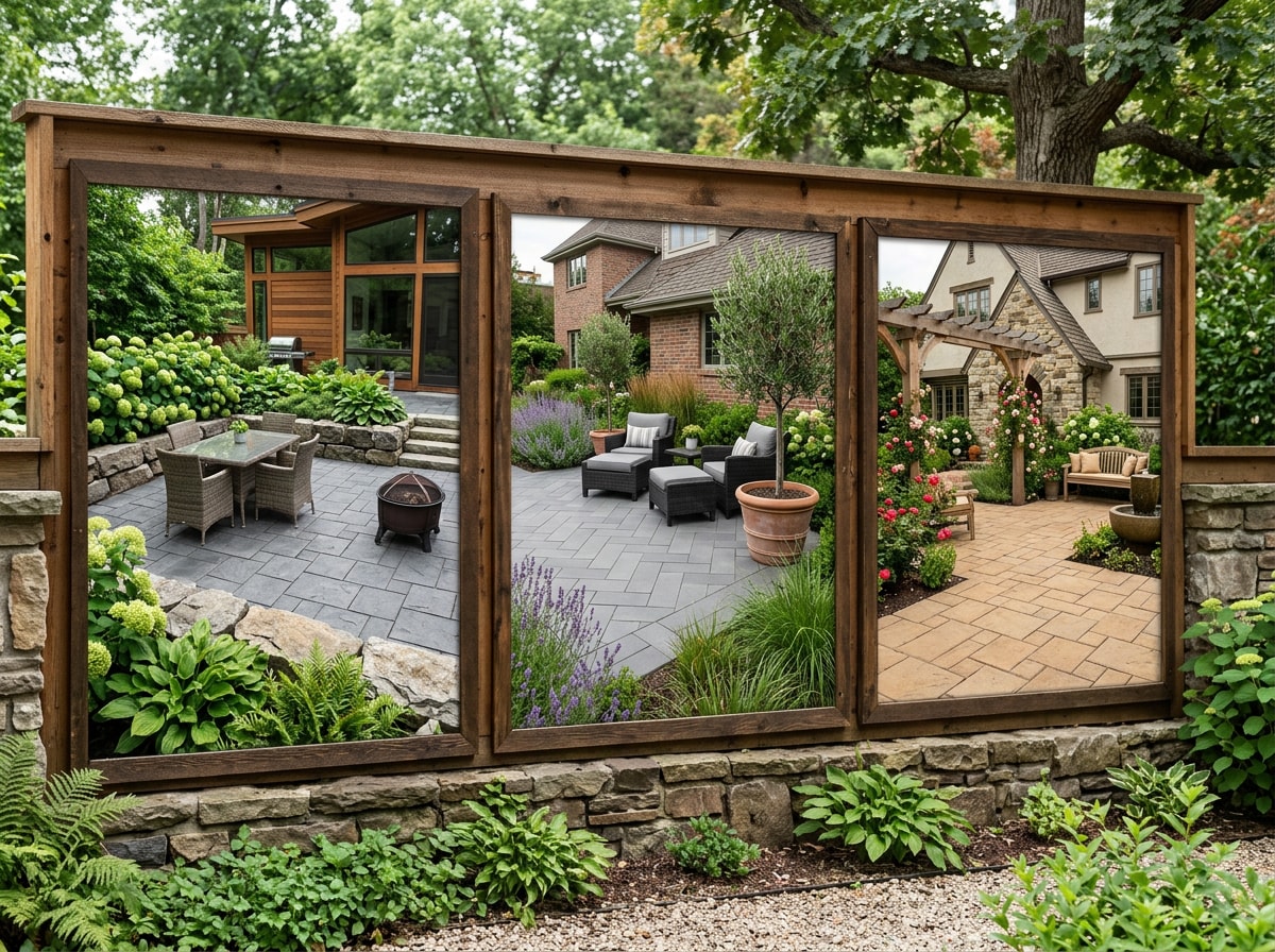Gallery of finished 24x24 paver patios in slate, pewter, and caststone colors