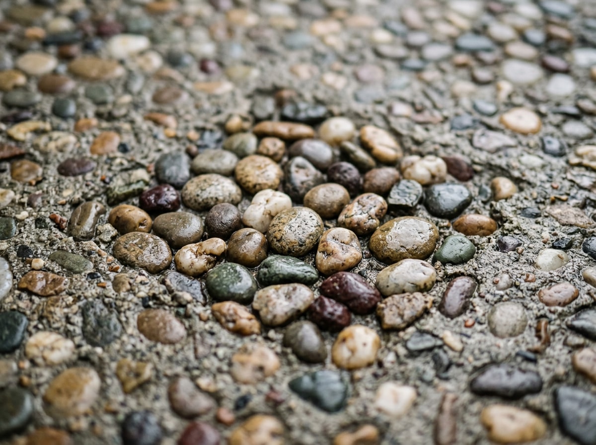 Close-up of a slip-resistant exposed aggregate concrete driveway finish in Kaufman County, TX