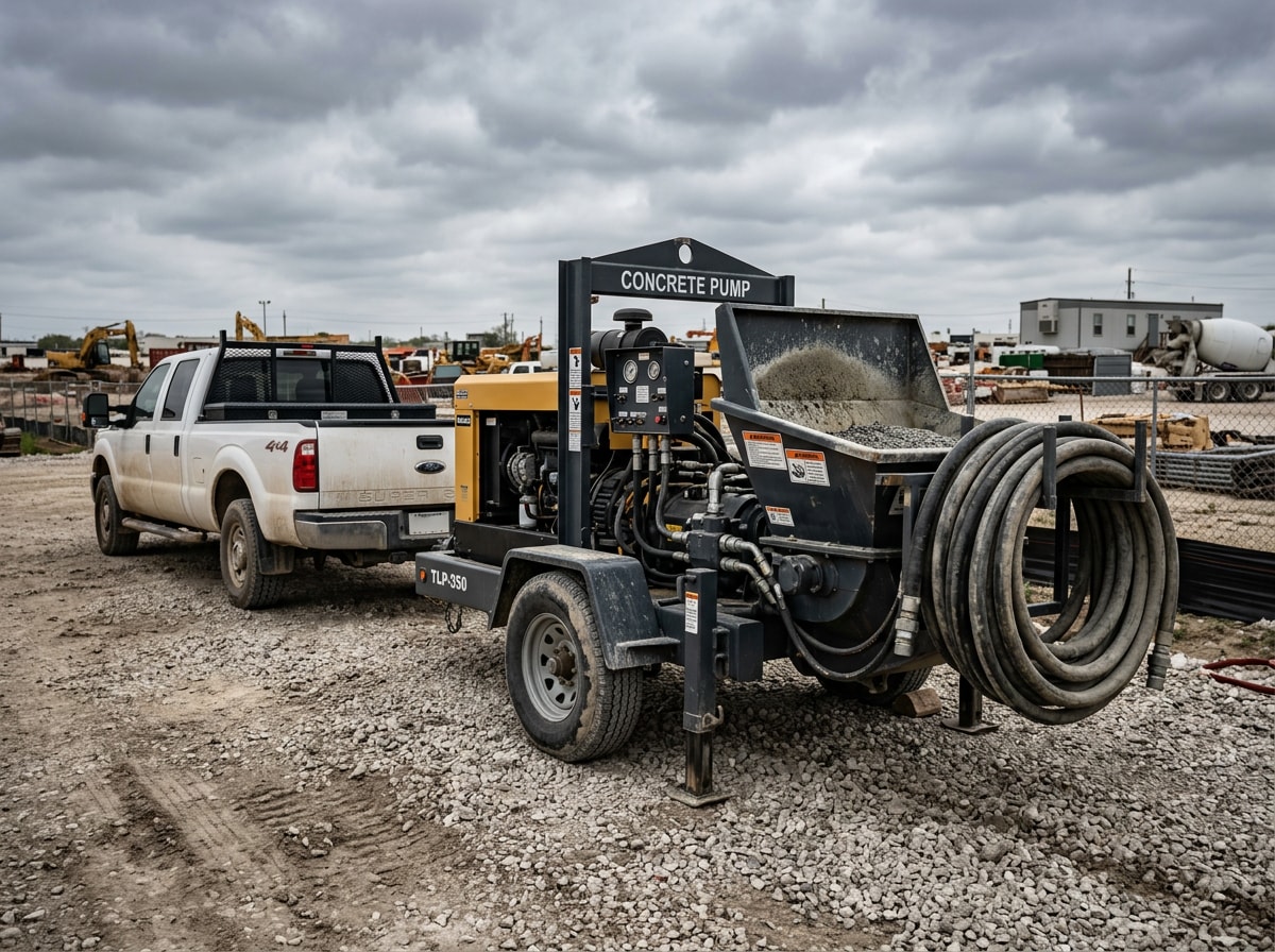 Trailer-mounted concrete line pump from our Rockwall, TX fleet