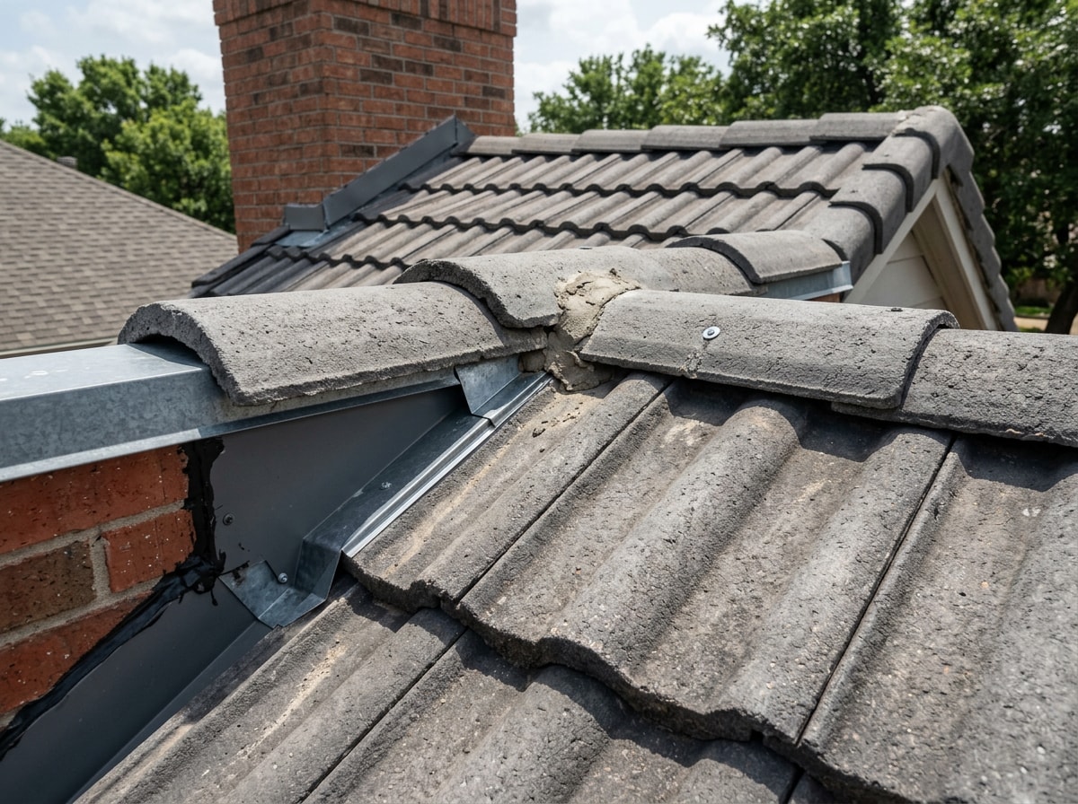 Close-up of installed concrete S-tile roof on a Dallas-area home