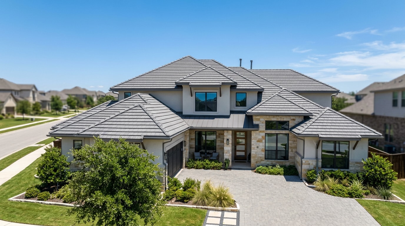 Finished concrete tile roof on a Texas home