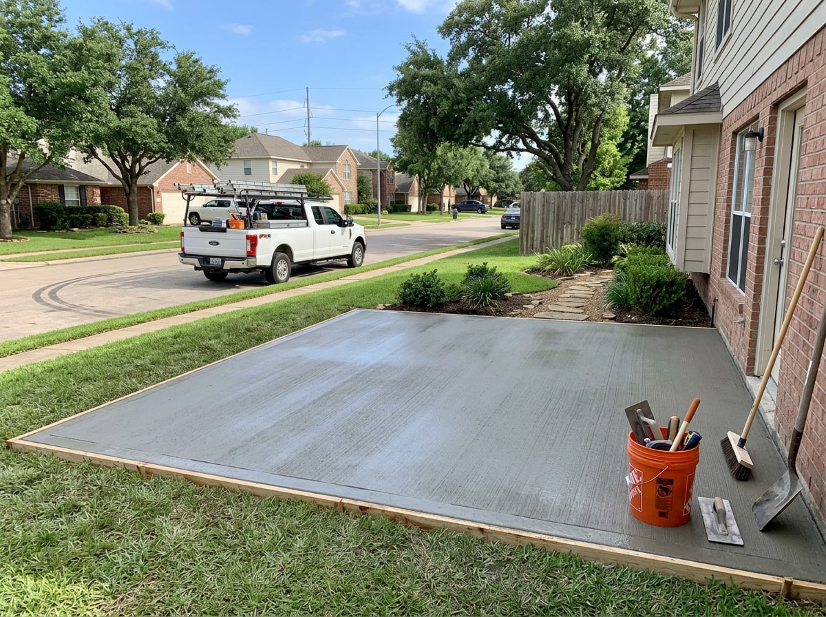 Licensed and insured concrete crew working on a residential slab project in Waxahachie, TX