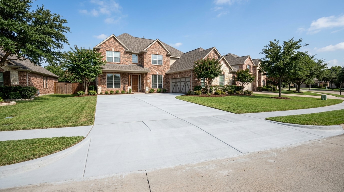 Finished concrete driveway slab at a Waxahachie, TX home