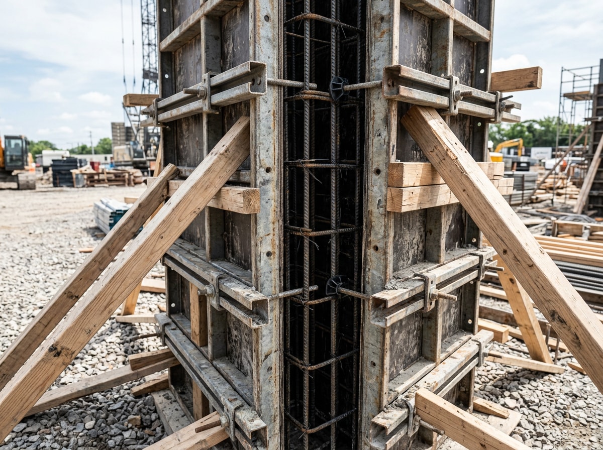 Job-built concrete wall form assembled on a Dallas construction site
