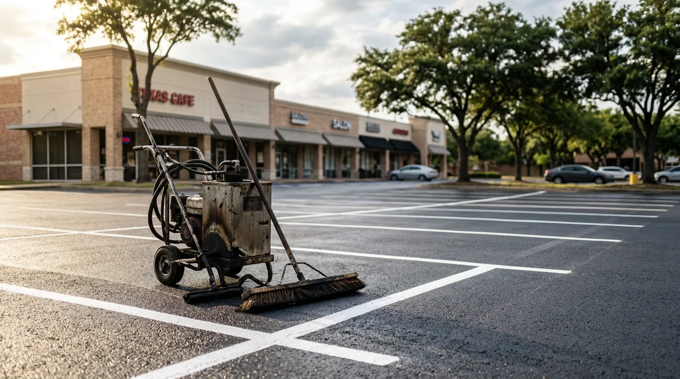 Asphalt paving crew working on commercial parking lot in Dallas